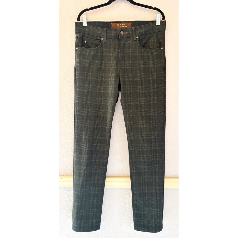 Sand Copenhagen Mens Superstretch Plaid Luxury Jeans Black Grey 33/34 Europe